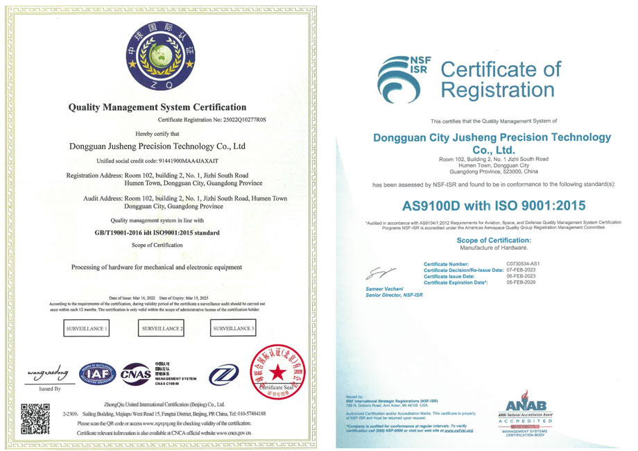 iso9001 and AS9100D certifications